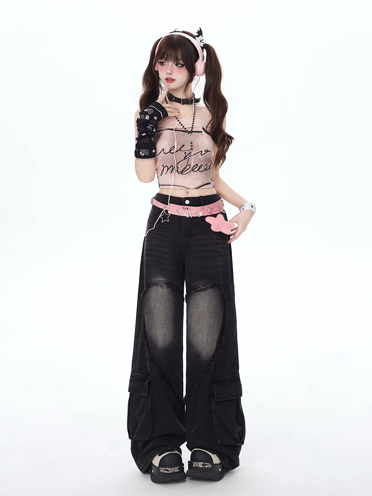 Pantalon en jean large et ample avec cœur