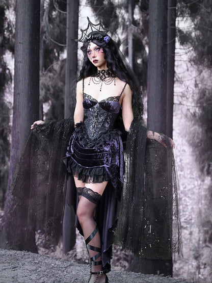Gothic Lace Luna Suspender Dress Trailing Velvet