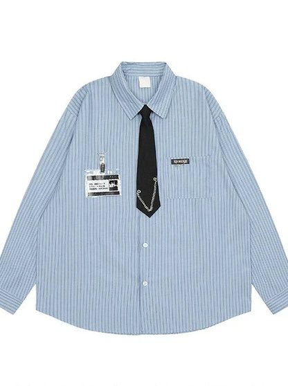 Shirt College Striped Loose Style American