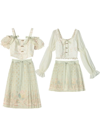 Ensemble floral en mousseline de soie légère de Chine verte