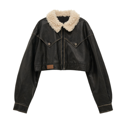 Osh Design Leather Fur Collar Jacket + Short Leather Pants