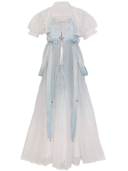 Blue Shawl Sheer Summer Summer Dress + Lolita Chinese