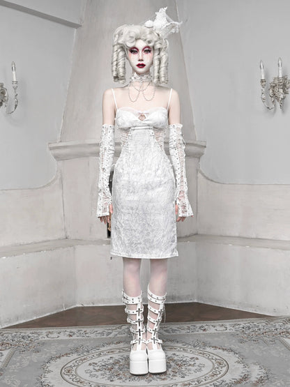 White Strap Sleeping Slim Jacquard Dark Alice Gothic Dress Suspender