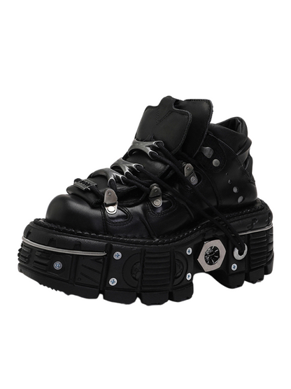 Chain Punk Metal Platform Plain Dark Shoes High-top