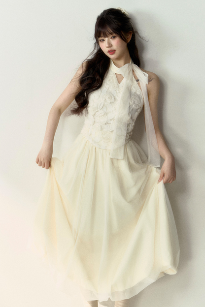 Long + Sweet Sleeveless Short Flower French Skirt Balloon Top