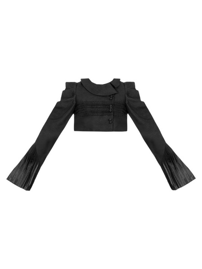 Chemisier en dentelle blanche + veste noire, robe classique noire, style gothique et nuit à volants, voyageuse