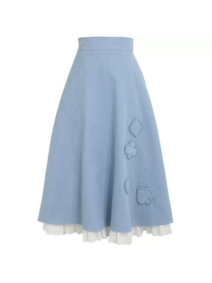 Gilet bleu forêt jupe papillon à volants chemise bleu Chine