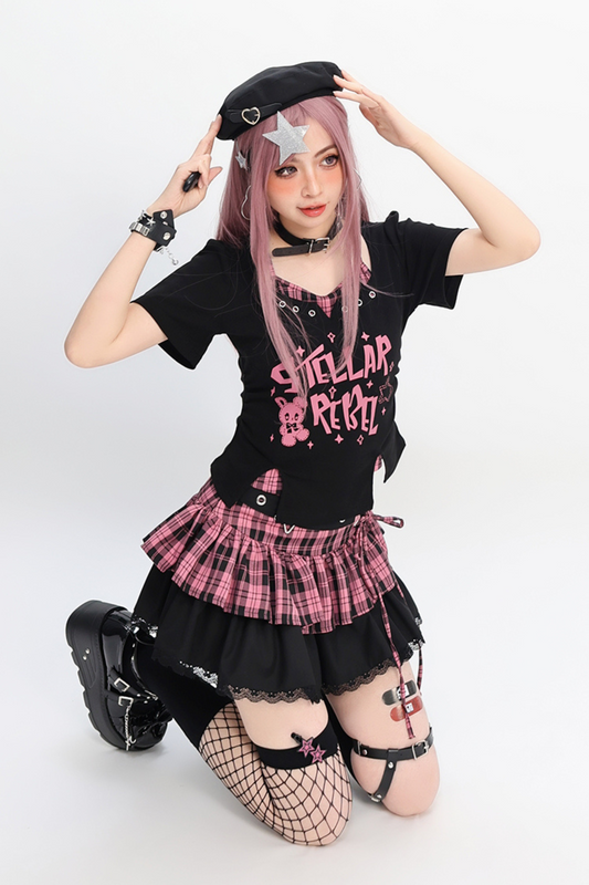 top checked + crop Y2K skirt