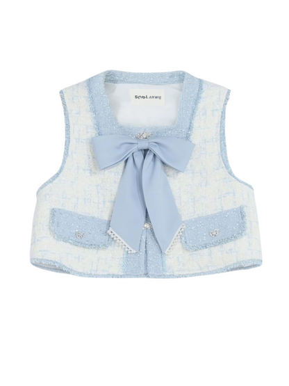 Jupe à ruban Gilet en tweed Parfum de tweed Chemise de costume bleue