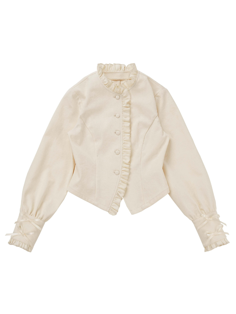 Veste courte à volants en ruban, support de chant, couleur foncée, motif chemise, jupe, costume