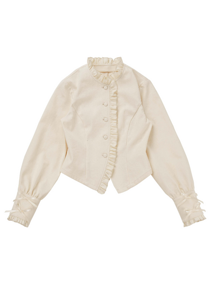 Veste courte à volants en ruban, support de chant, couleur foncée, motif chemise, jupe, costume