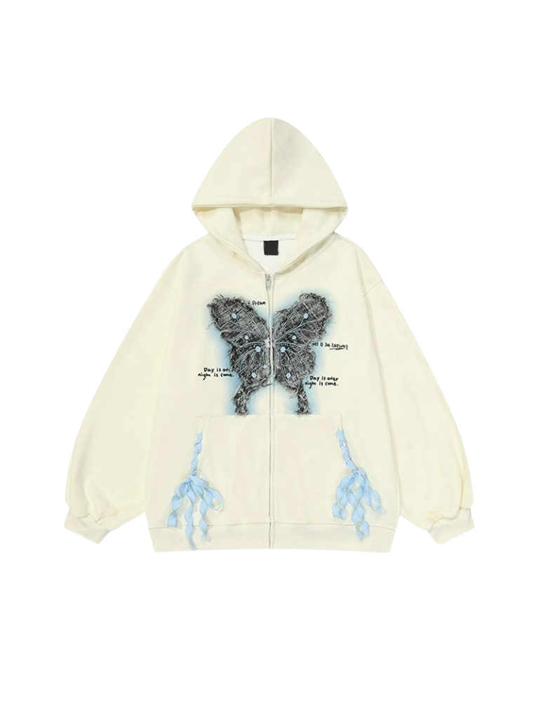 Jacket Hooded Loose Butterfly Sweatshirt Ribbon