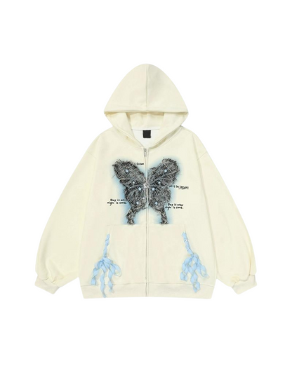 Jacket Hooded Loose Butterfly Sweatshirt Ribbon