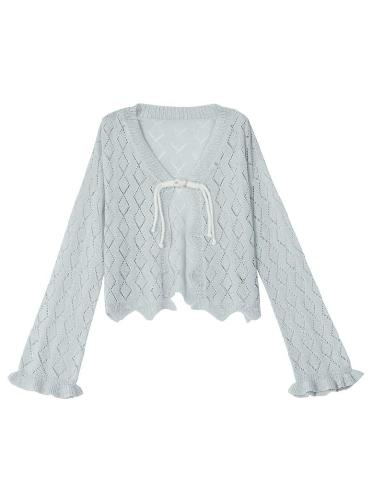 Fairy Style Openwork Knit Cardigan + Camisole Top + Long Cake Skirt