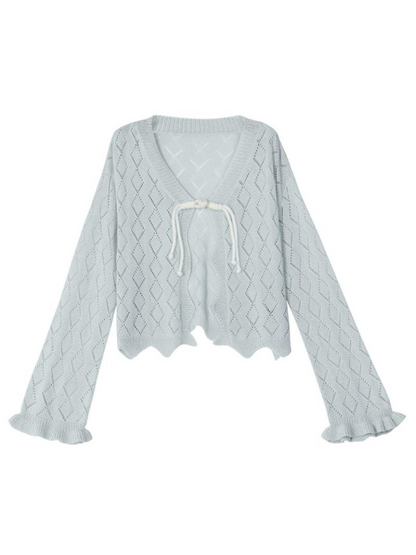 Fairy Style Openwork Knit Cardigan + Camisole Top + Long Cake Skirt