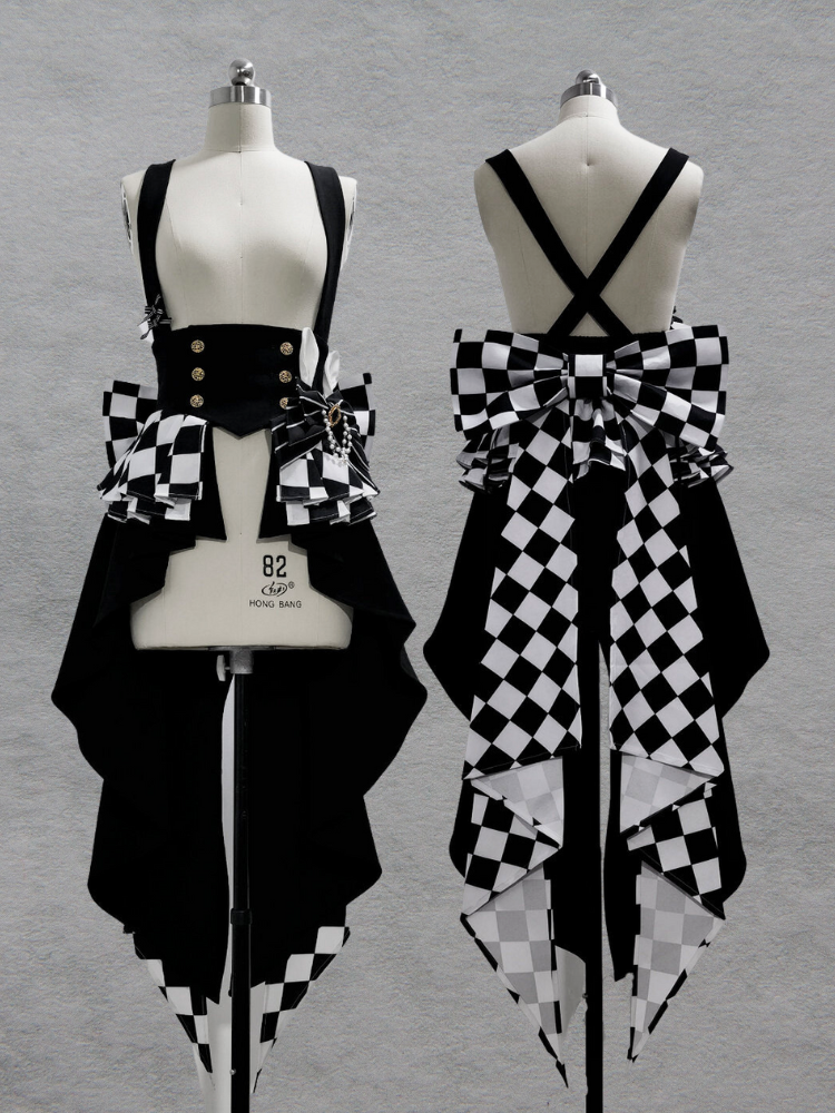 Fabric Corset Bunny Theater Peplum Tail Chess Train Swallow with Pattern Shoulder Straps