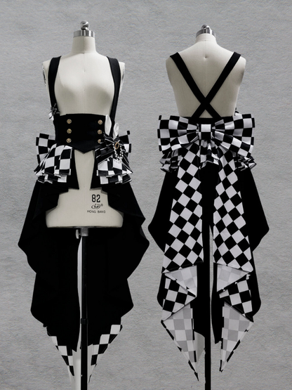Fabric Corset Bunny Theater Peplum Tail Chess Train Swallow with Pattern Shoulder Straps