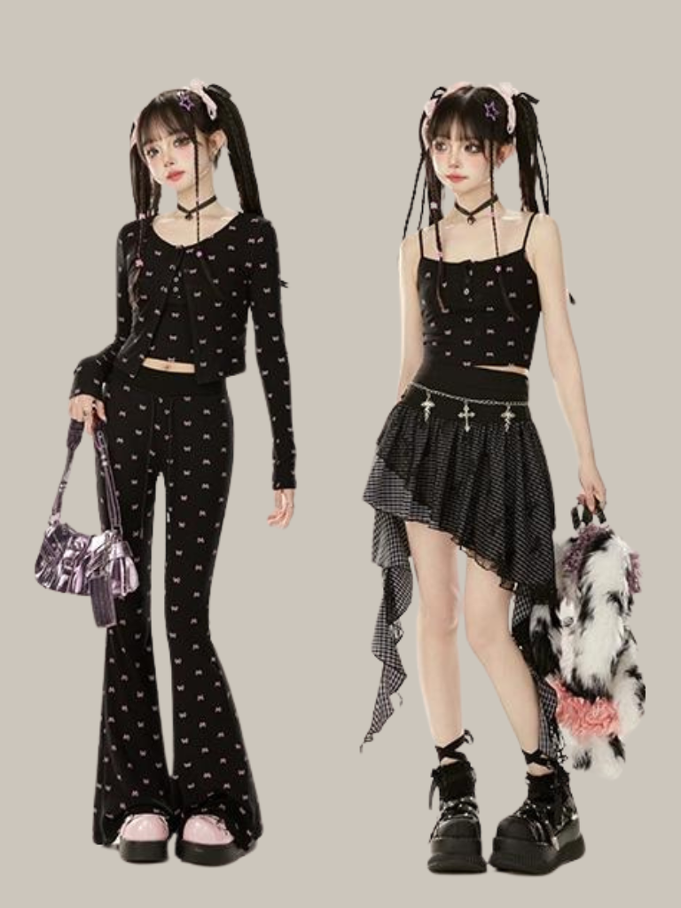 Dress Lazy Chic Pants Cardigan + Black Bootcut Suspender