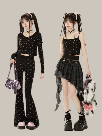 Dress Lazy Chic Pants Cardigan + Black Bootcut Suspender
