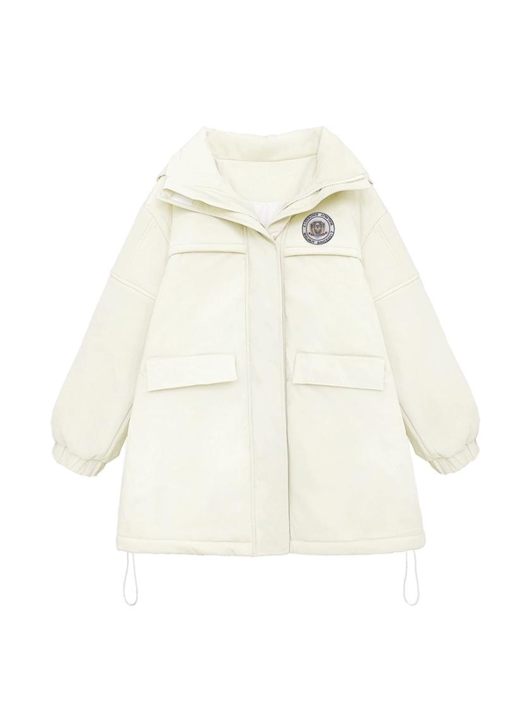 Veste à capuche style universitaire en duvet de pingouin blanc