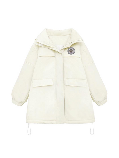 Veste à capuche style universitaire en duvet de pingouin blanc
