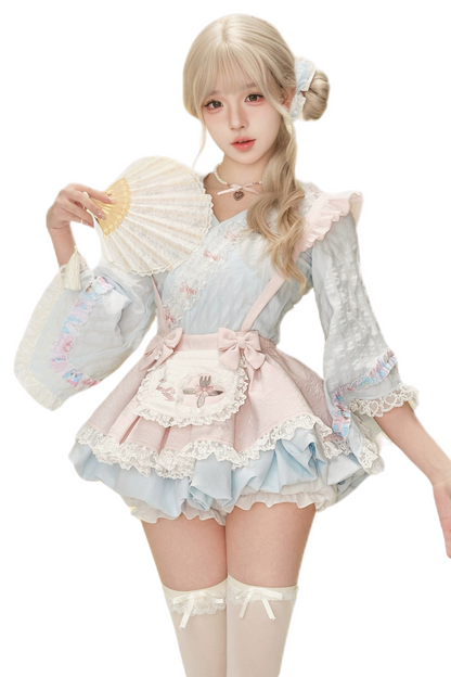 Suspender Blue Cherry Style Japanese Frosting Top Skirt +