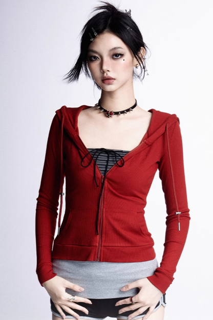 Slim Zip-up Top Hoodie