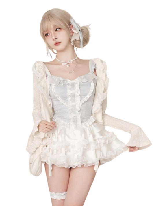 Elf Suspender Skirt Top Blue Cardigan White Cake White + Summer