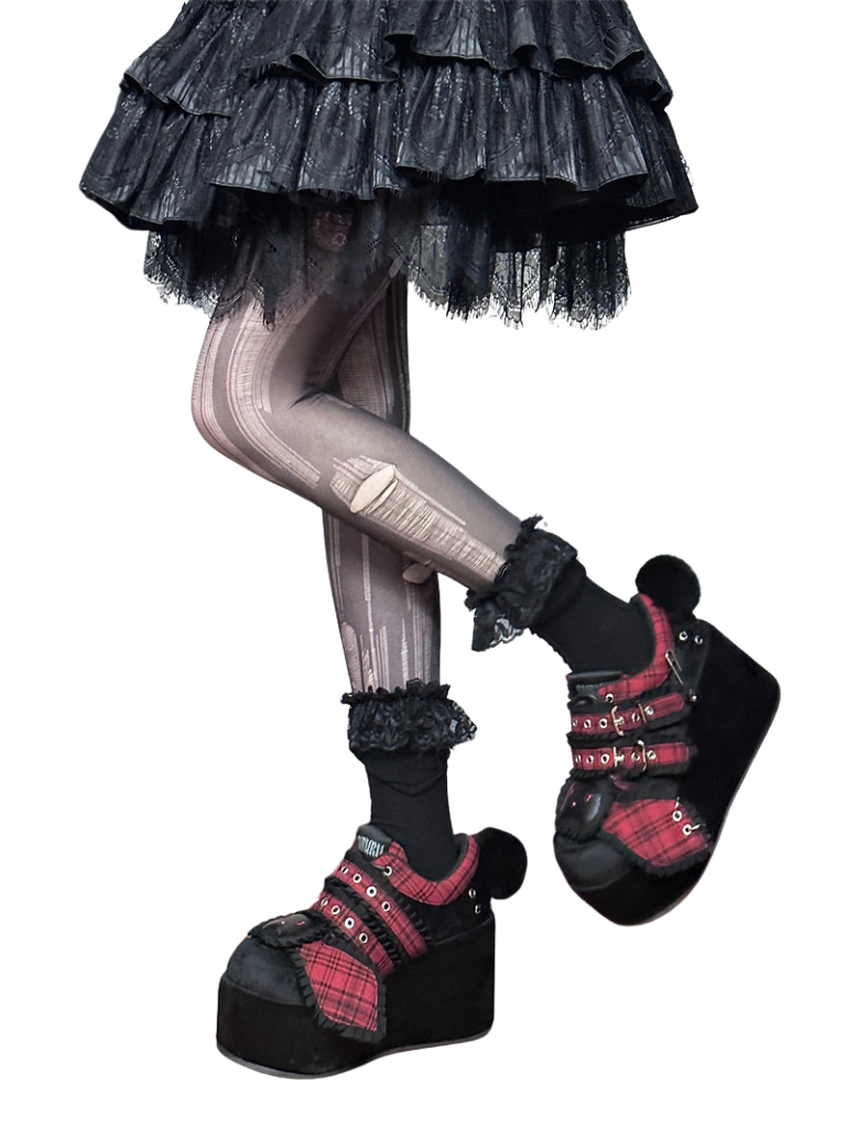 Bunny Shoes Dark Red Check Red All Platform