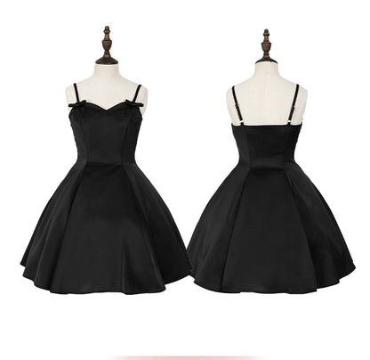 Black Waist Spaghetti Slim Straps Dress Fit Elegant