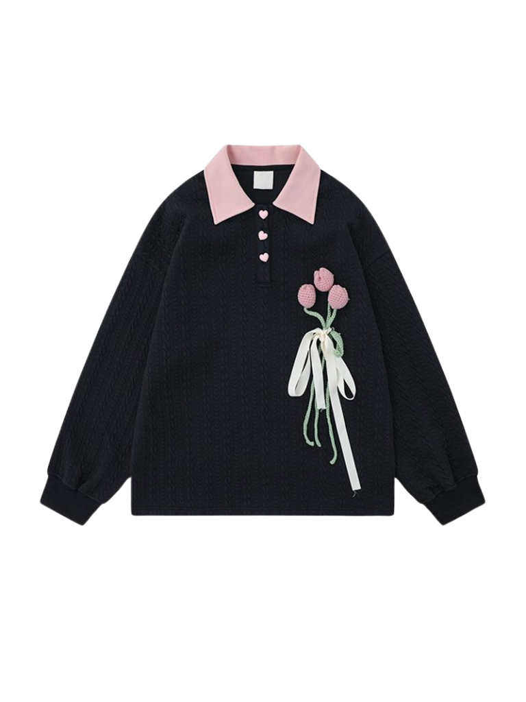 Tulip Collar Sweatshirt Polo Knit