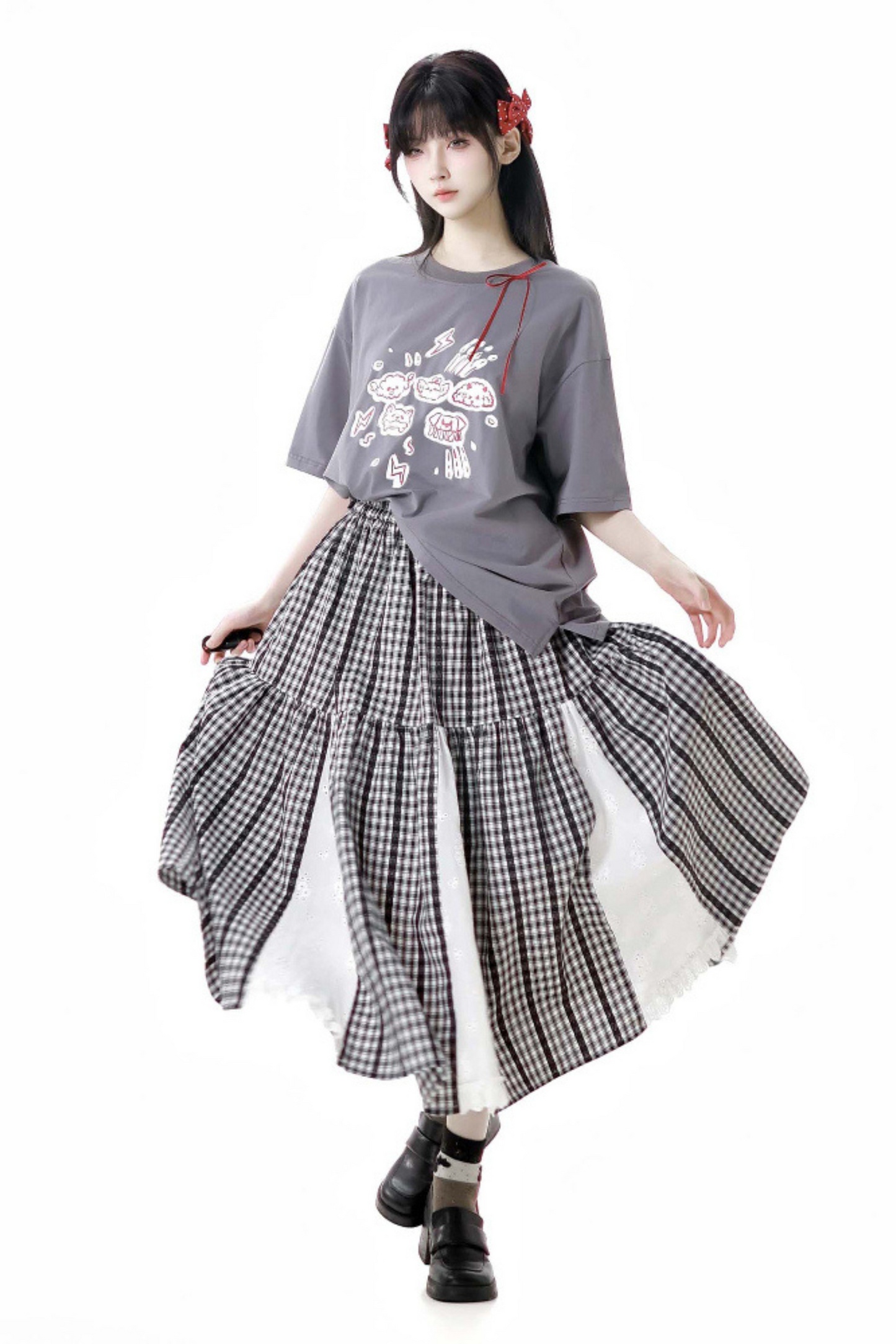 Skirt + Graffiti T-shirt Big Check Swing
