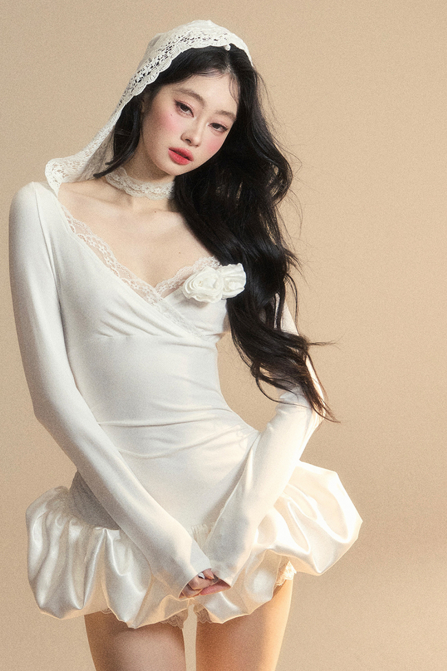 Balloon Short Lace Dress Hooded Ballet Core
