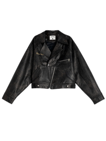Veste en cuir rétro avec motif à l'huile et jupe en cuir
