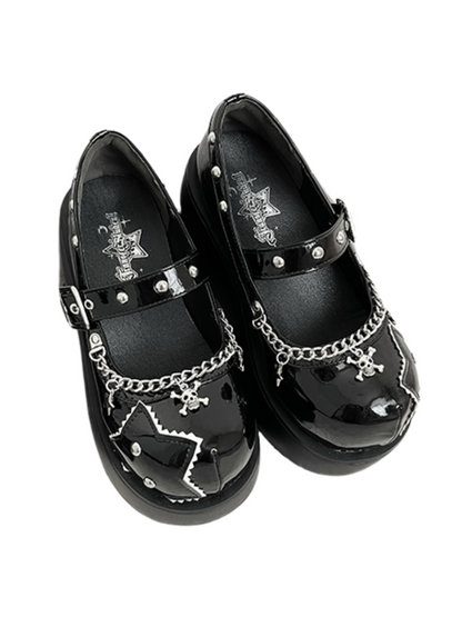 Buckle Star Toe Platform Denim One Punk Round Shoes