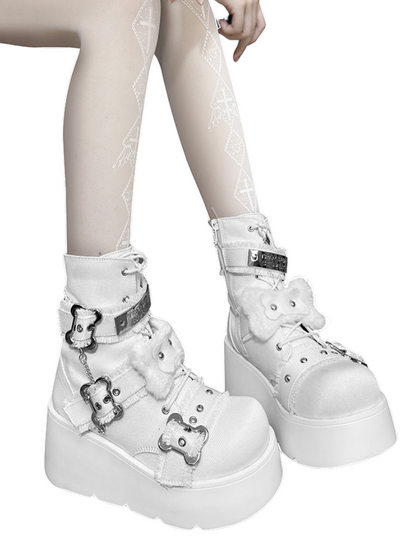 Bone Short Denim Toe Round Small Boots Platform