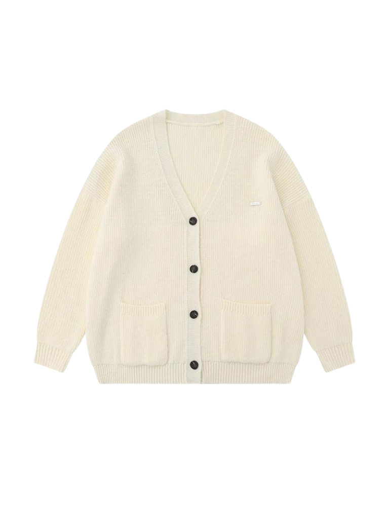 Loose Knit Cardigan Blue Ribbed Cream