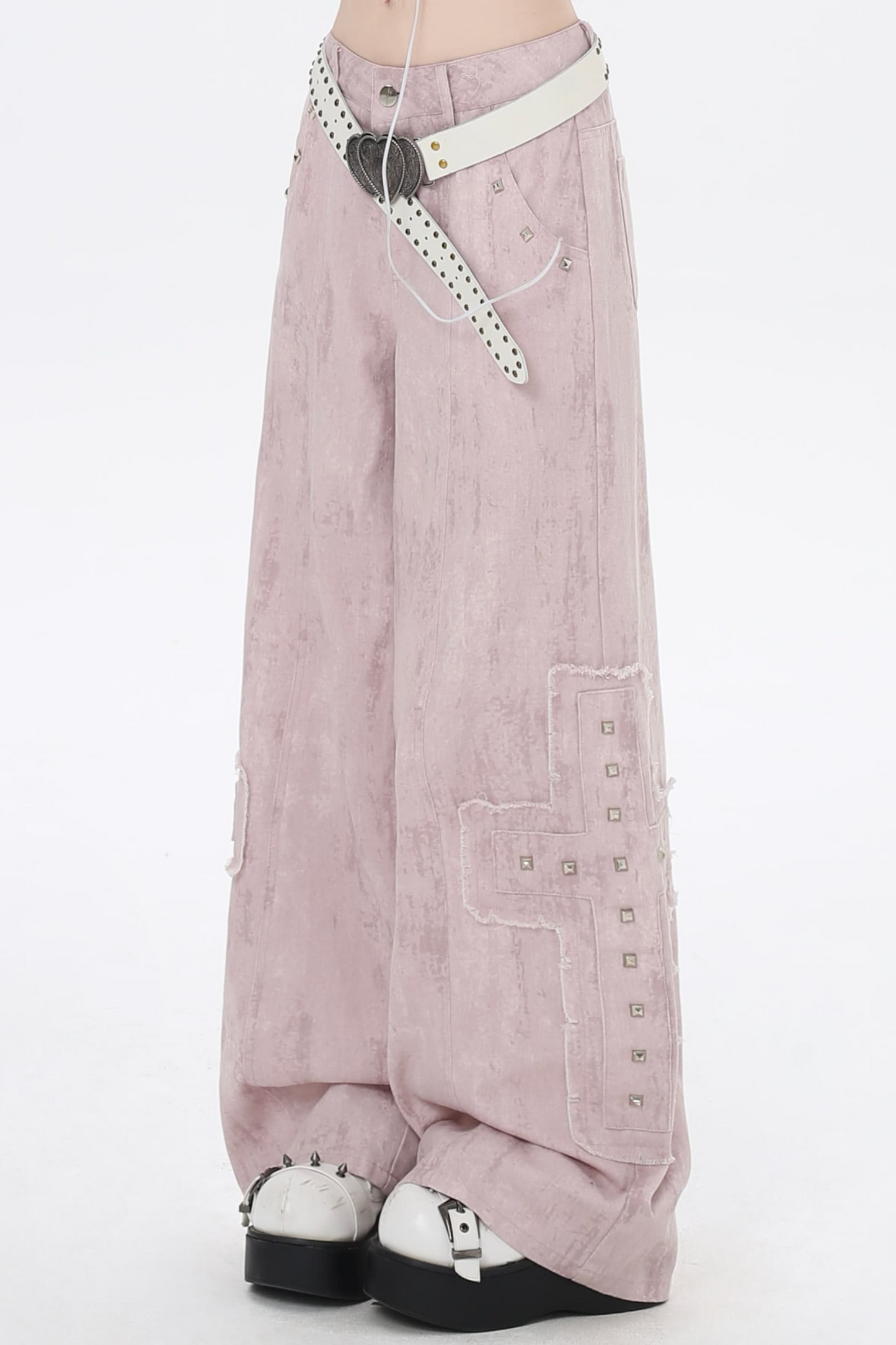 Pink High Work Straight Pants Leg Denim Waist