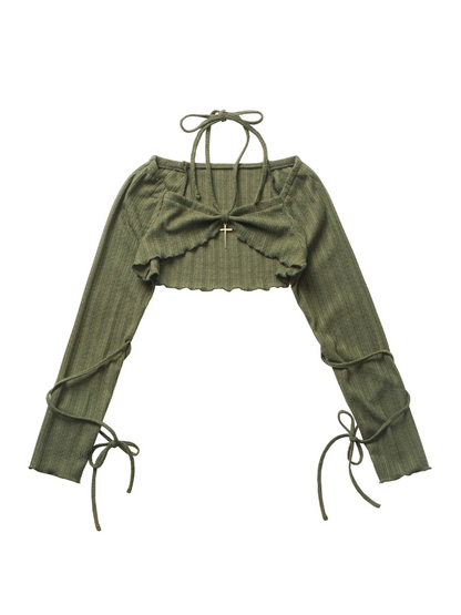 Veste courte américaine en denim vert rétro à licou