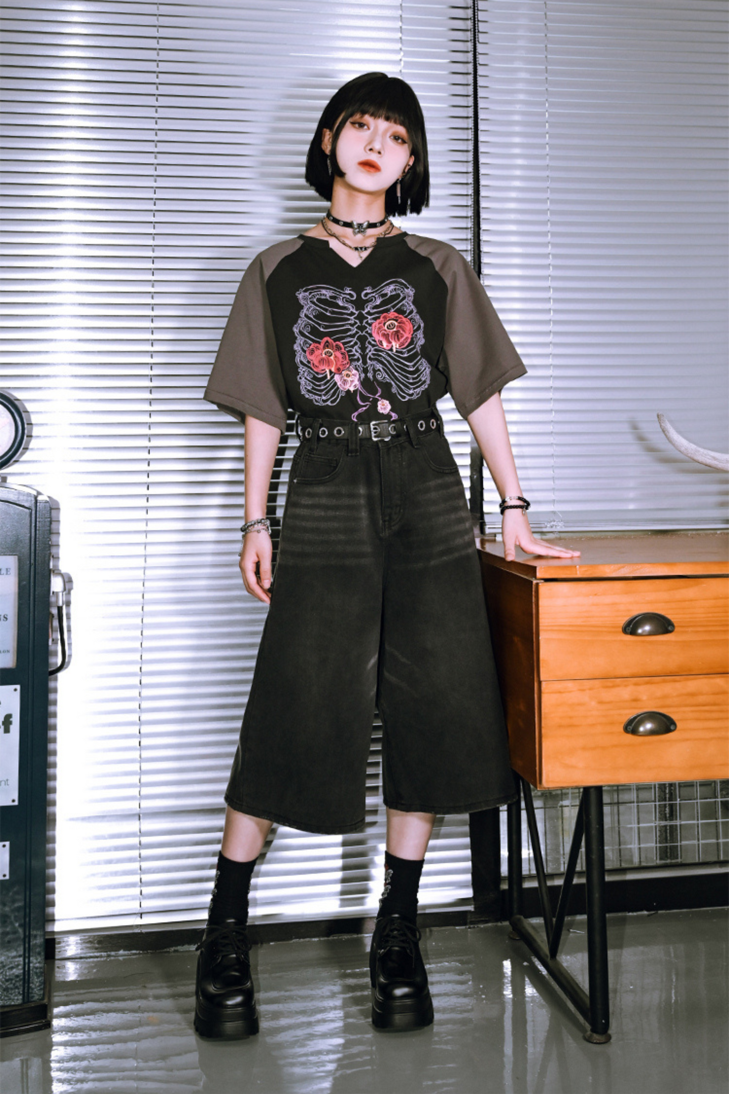 pants half ash Black denim
