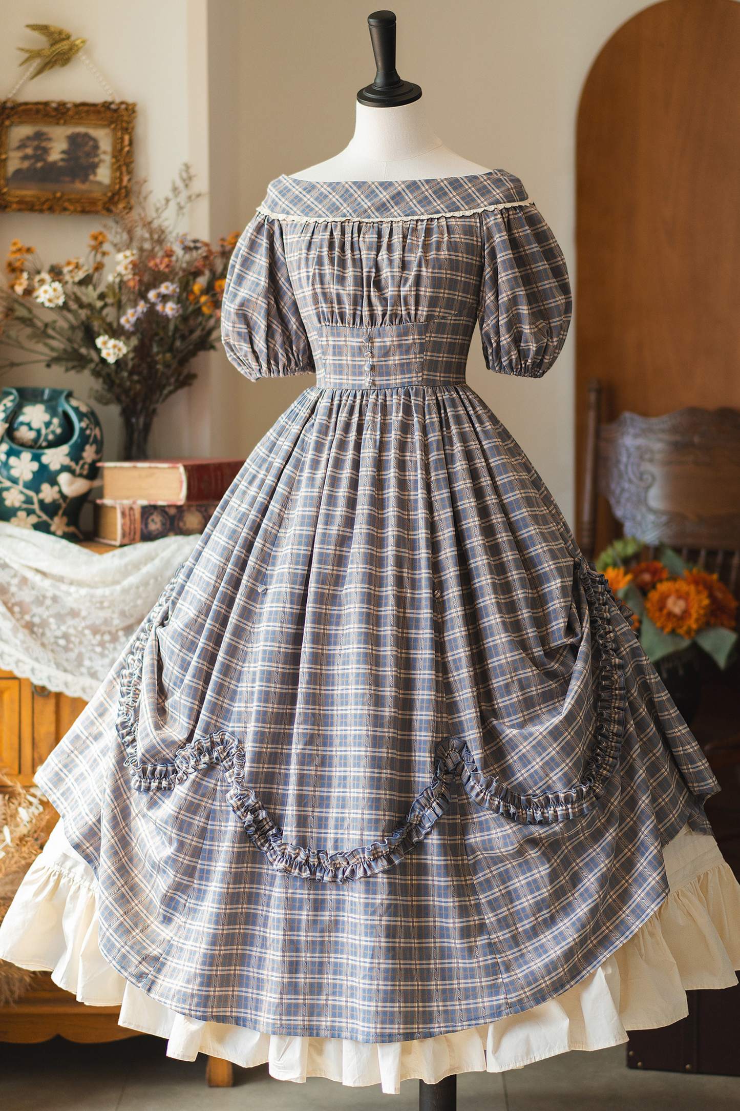 Check Retro Word Lolita Petticoat Dress Forest +