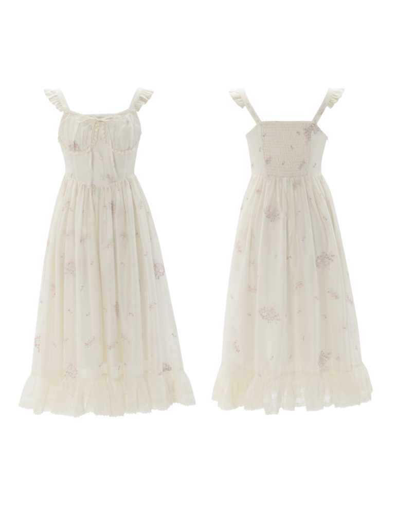 Robe en dentelle florale à volants sur les épaules, veste imprimée romantique