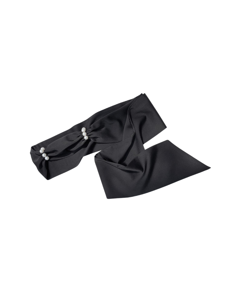 Square Black Pearl Waist Necklace French Collar Dress Black Ribbon Catsuit Retro