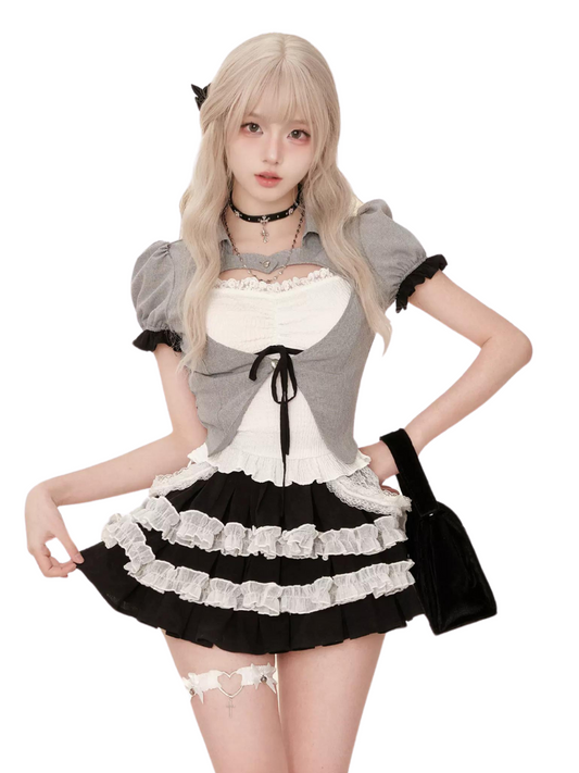 Camisole Cake White Black White + Black Love Top Grey Summer Skirt Letter