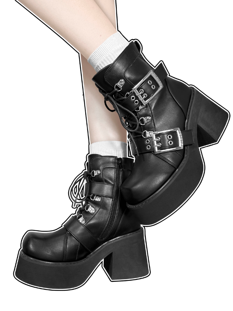 Bottes courtes noires style punk mat à bout carré style sous-culture Y2K