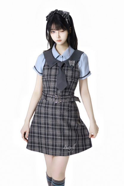 + College short suspender dress bshirt skirt
