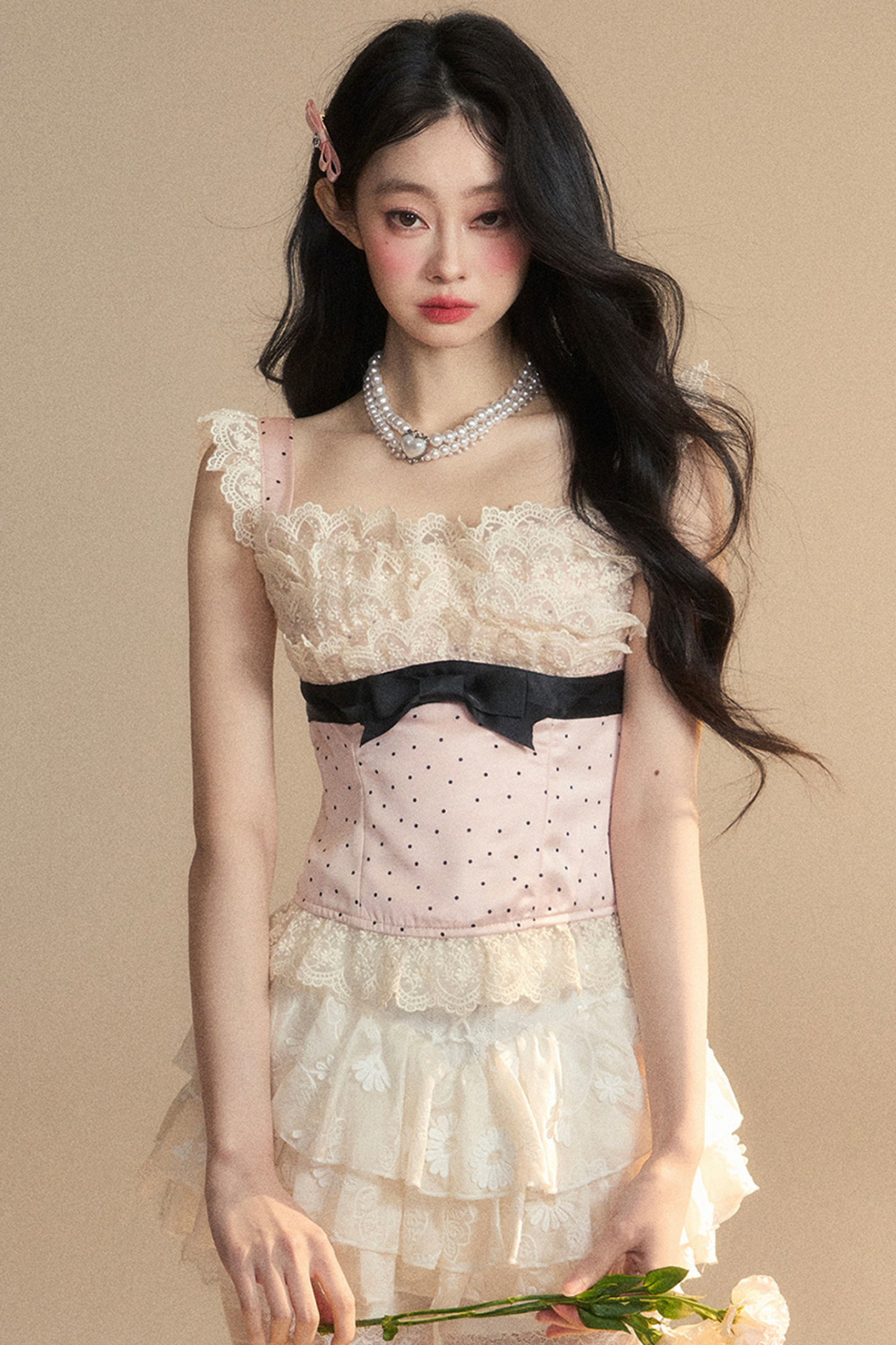 Reservations Top Tight Sleeveless Lace Dot Girly