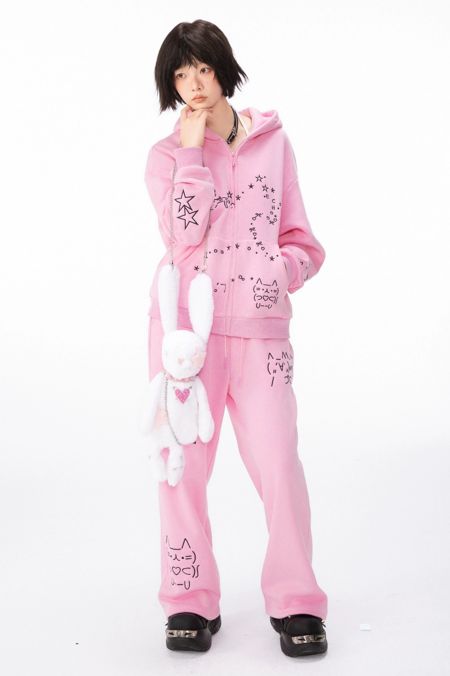 Leg Boa Hooded + Computer Hoodie Sweatpants Straight