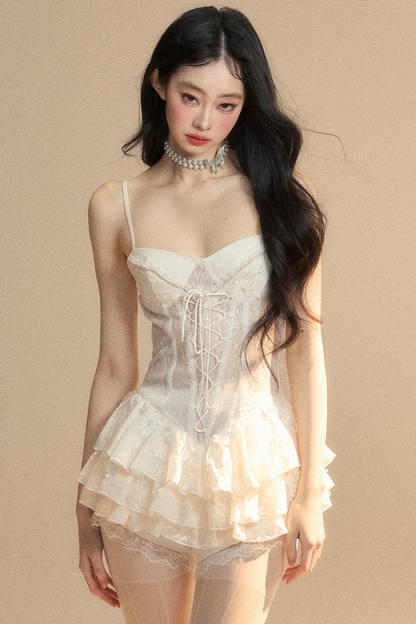 One-Shoulder French Cami Lace Dress Soul