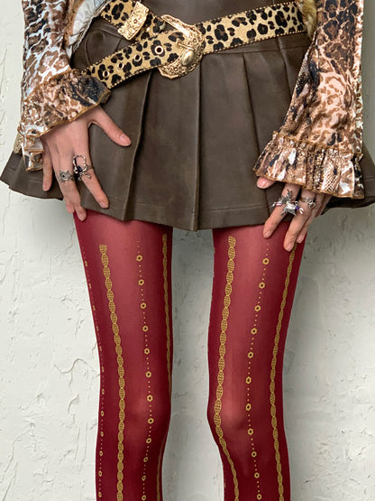 Wine Red Y2K Print Design Tights